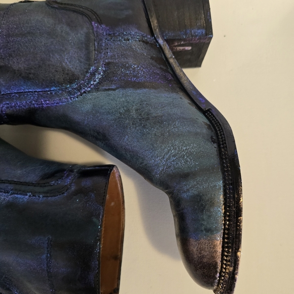 HANDCRAFTED Upcycled Leather Ankle Boots HANDPAINTED Steampunk Booties Size 7 - Picture 16 of 17